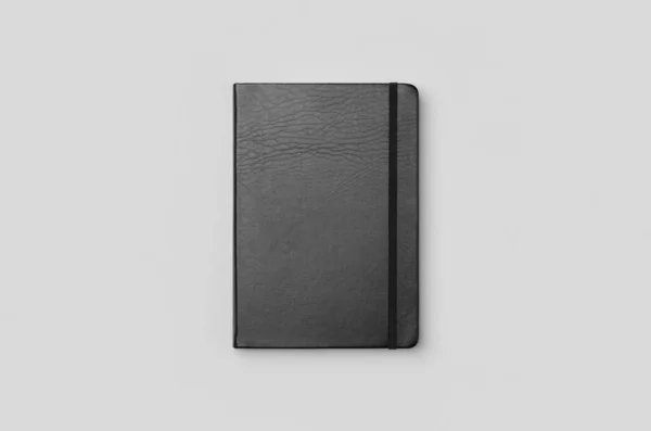 Mockup Notebook Nero Sfondo Grigio Fronte — Foto Stock