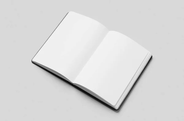 Notebook Dentro Mockup Fundo Cinza — Fotografia de Stock