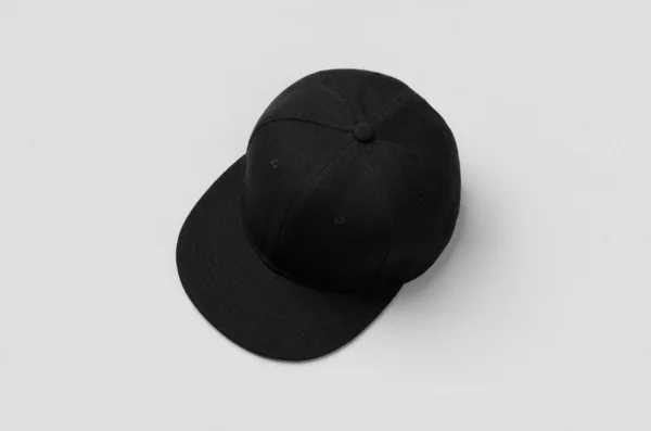 Black Snapback Cap Mockup Grey Background — Stock Photo, Image