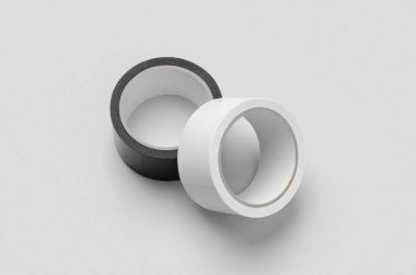 Beyaz ve siyah koli bantları gri bir arkaplanda..