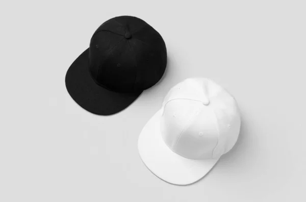 White Black Snapback Caps Mockup Side Side — Stock Photo, Image