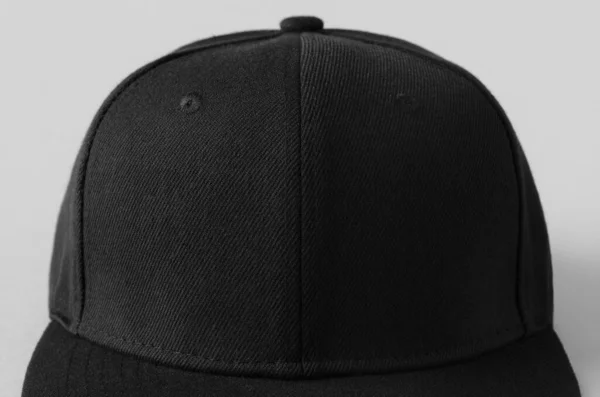 Black Snapback Cap Mockup Grey Background Closeup — Stock Photo, Image