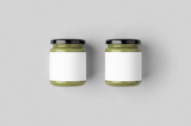 Balkabağı, kenevir tohumu tereyağı kavanozu boş etiketli maket.