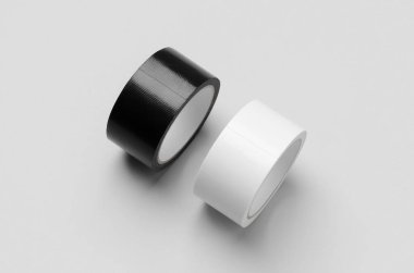 Beyaz ve siyah koli bantları gri bir arkaplanda..