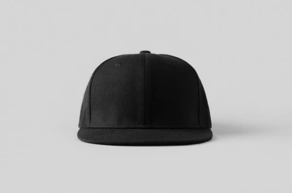 Black Snapback Cap Mockup Grey Background Front View — Stock Photo, Image