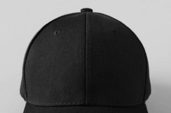 Μαύρο Καπέλο Του Μπέιζμπολ Mockup Γκρι Φόντο Closeup — Φωτογραφία Αρχείου