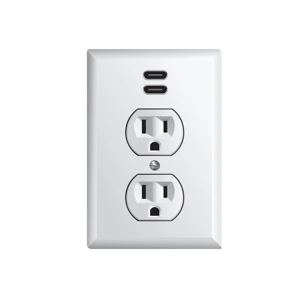 Electrical power socket with USB-C — Stock Vector