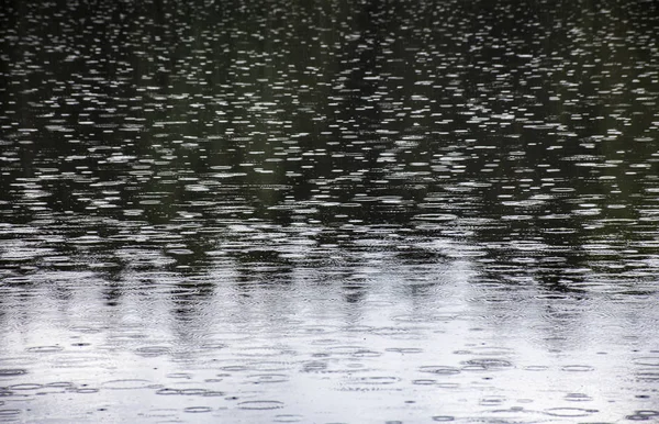 Rainy day on water surface — Stock Photo, Image