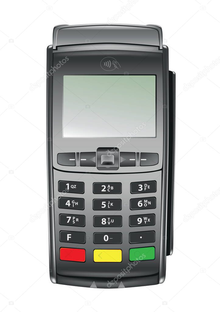 Contactless payment terminal isolated on white background