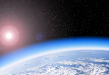 Güneş ile Dünya gezegeninin uzay görünümünden ozon tabakası
