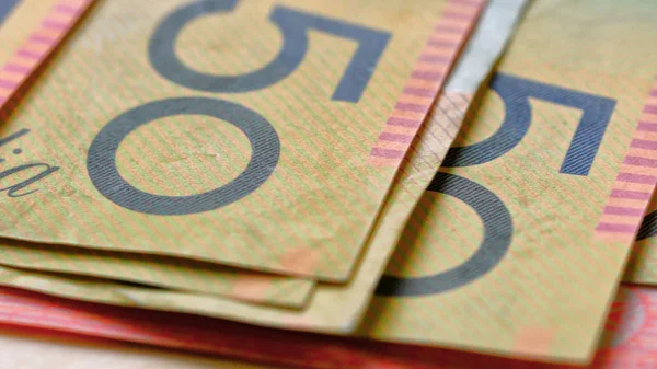 Macro close up de notas australianas de cinquenta dólares . — Fotografia de Stock