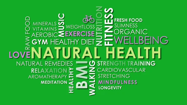 Egészség és a jólét kapcsolódó szöveg szó felhő. — Stock Fotó
