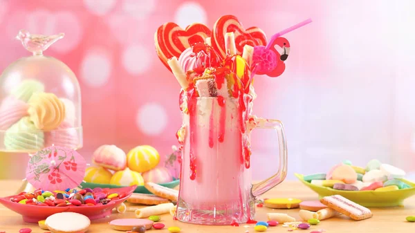 Popular trend strawberry freak shakes milkshakes — Stock Photo, Image