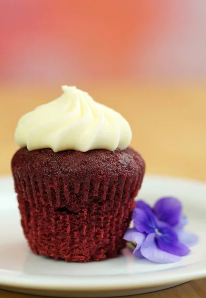 Cupcake en velours rouge, gros plan . — Photo