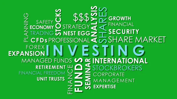 Investing and share market related words animated text word cloud. — Stock Photo, Image