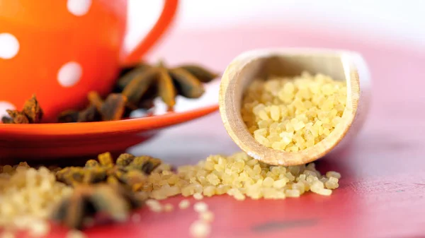 Coffee sugar, cinnamon and star anise coffee sweetener macro closeup — Stock Photo, Image