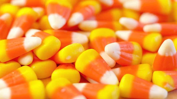 Macro closeup of Halloween traditional Candy Corn treats. — Stock Photo, Image