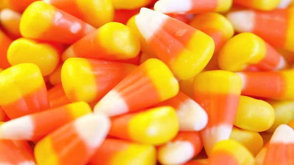 Macro closeup of Halloween traditional Candy Corn treats. — Stock Photo, Image