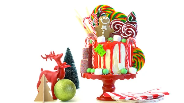 On trend Candy land Christmas drip cake. — Stock Photo, Image