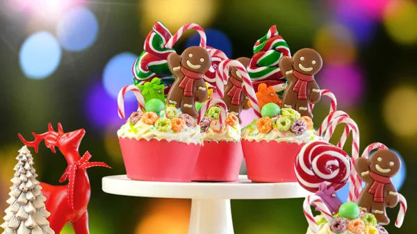 On trend candy land festive Christmas cupcakes. — Stock Photo, Image