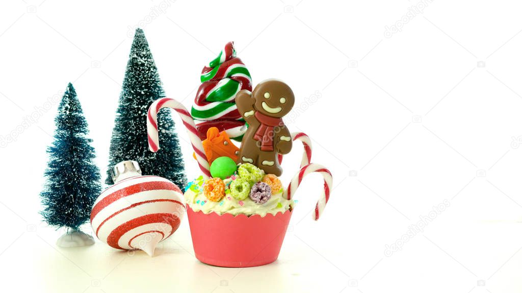 On trend candy land festive Christmas cupcakes.