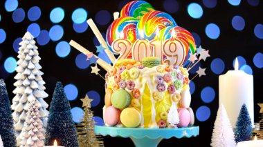 2019 mutlu yeni yıl şeker arazi lolipop damla kek.