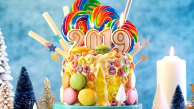 2019 mutlu yeni yıl şeker arazi lolipop damla kek.