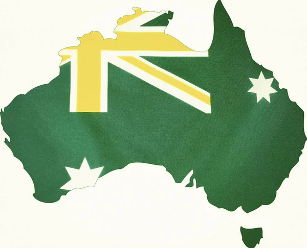 Karte von Australien mit australischer Flagge in inoffiziellen grünen und goldenen Farben. — Stockfoto