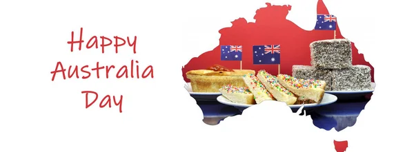 Mapa da Austrália mostrando comida tradicional de festa australiana Banner de mídia social — Fotografia de Stock