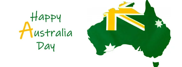 Mapa Australii z Australian flaga w nieoficjalnych zielony oraz złoty transparent. — Zdjęcie stockowe