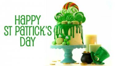 St Patricks Günü Tema lolipop şeker toprak damla kek, metin tebrik animasyon.