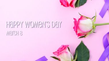 Uluslararası Kadınlar Günü, Mart 8, mor kurdele ile animasyonlu metin.