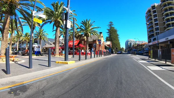 Vehicle POV of Colley Terrace in the seaside suburb of Glenelg, South Australia. — Stock Photo, Image