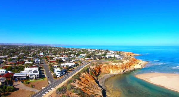 Drone aerial of the South Australian Southport Onkaparinga River mouth estuary. — Stock Photo, Image