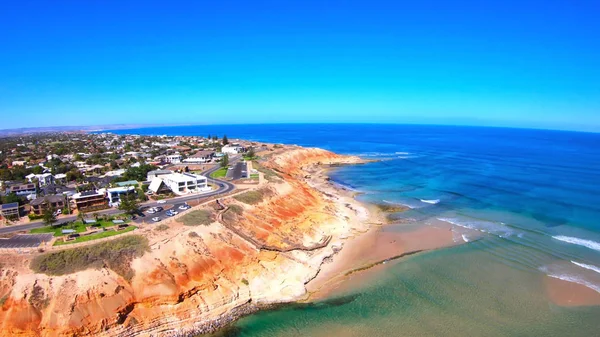 Drone aerial of the South Australian Southport Onkaparinga River mouth estuary. — Stock Photo, Image