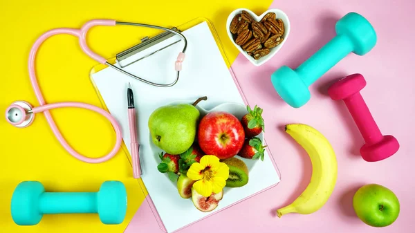 Hälsosam livsstil recept för god hälsa Concept flatlay. — Stockfoto
