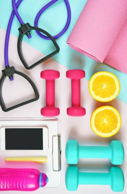 Modern renkli arka planda sağlık ve fitness konsepti.