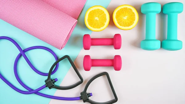 Health and fitness concept on modern colorful background.