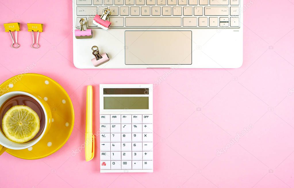 Business and finance concept with stylish pink and yellow theme.