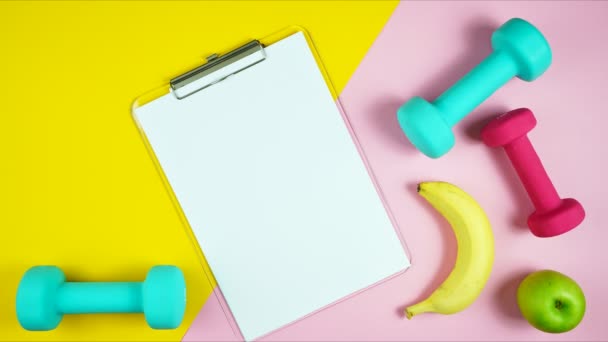Healthy lifestyle prescription for good health concept flatlay stop motion. — Stock Video