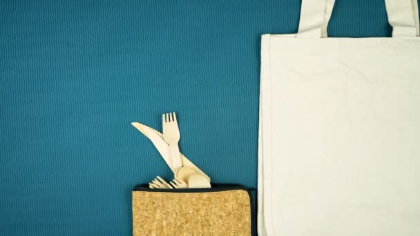 Zero-resíduos, livre de plástico, eco-friendly shopping flatlay stop motion . — Vídeo de Stock