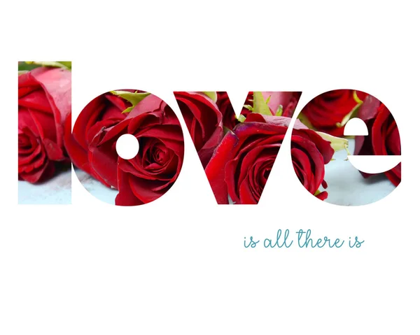 Inspirational Wall Art, Love is all there is. Red roses forming the word love. — Stock Photo, Image