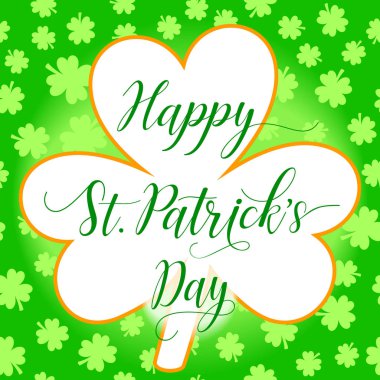 Happy St Patrick's günü tebrik kartı veya poster veya web banner şablon yonca yaprağı ve yonca ile arka plan bırakır. Vektör çizim.