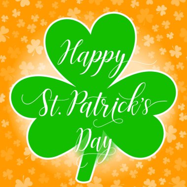 Happy St Patrick's günü tebrik kartı veya poster veya web banner şablon yonca yaprağı ve yonca ile arka plan bırakır. Vektör çizim.