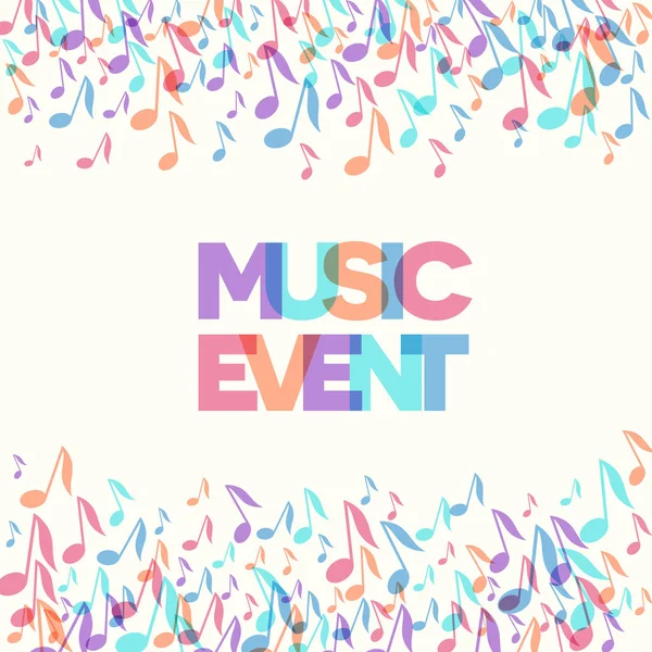 Colorful Music Event Notes Background Random Colored Music Festival Poster — Stock Vector