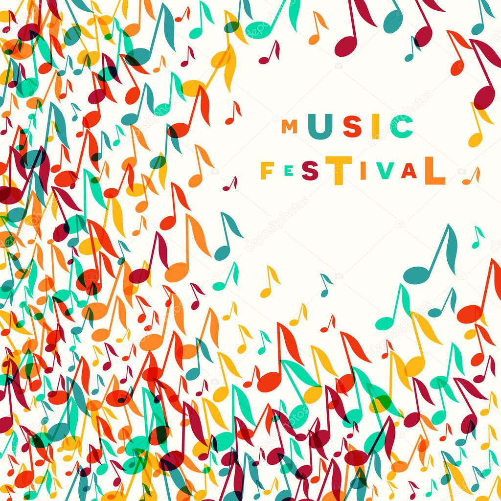 Colorful Music Festival notes background. Random colored musical festival poster design template. Vector Illustration