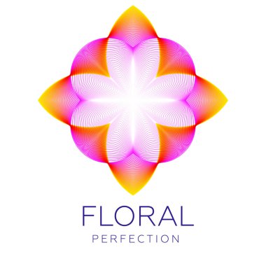 Fantastic flower icon, abstract shape with lots of blending lines and gradient color. Vector illustration. Sample text - Floral perfection. clipart