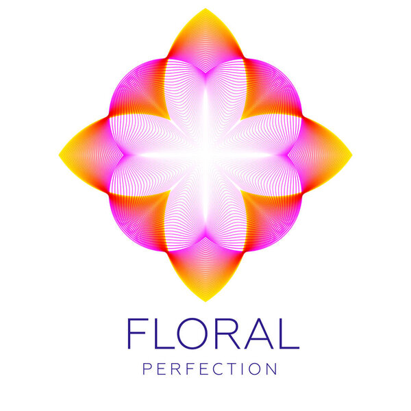 Fantastic flower icon, abstract shape with lots of blending lines and gradient color. Vector illustration. Sample text - Floral perfection.