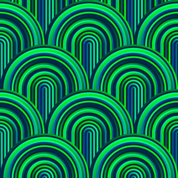 Crazy Curves - verworrenes geometrisches Muster mit leuchtend grünen Farben. — Stockvektor