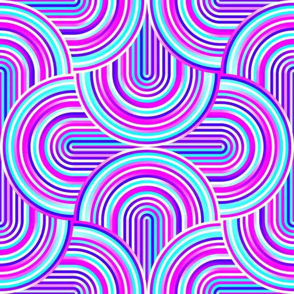 Galna kurvor - trassliga geometriska mönster med ljusa rosa och blå färger. — Stock vektor